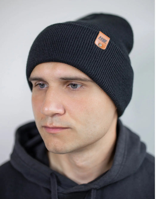 HAAKWEAR Knit Cuffed Classic Beanie / Hat - Charcoal Black, Made in USA