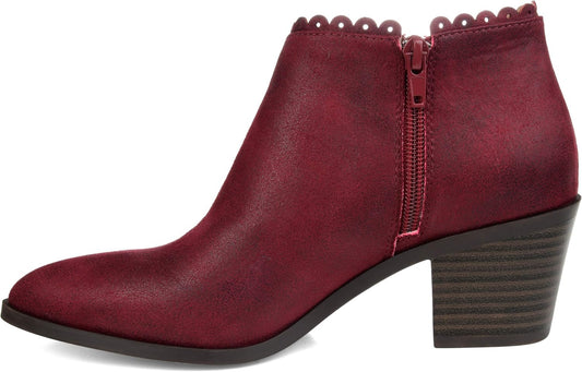 . Womens Scalloped Side Cut-Out Bootie Wine, 10 Womens US