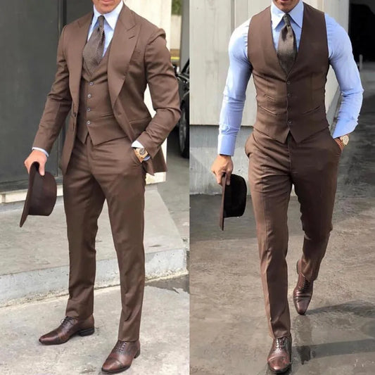 2024 Men'S Suit Groom Tuxedos Prom Wedding Men Suit Slim Fit Cotton Blend Formal Suit for Men Slim Fit 3Pcs (Jacket+Pants+Vest)
