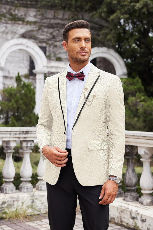 Men'S Floral Suit Jacket Embroidered Wedding Blazer Party Dinner Tuxedo