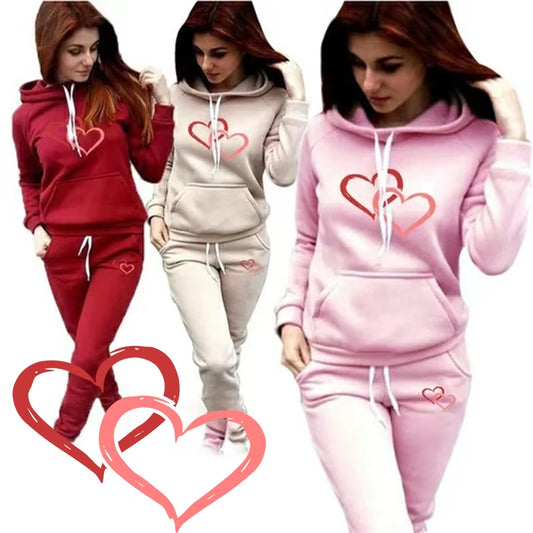 Love Print Ladies Sportswear Sportswear Jogging Clothes Ladies Hooded Sportswear Suit Clothes Hoodie + Sports Pants Sports