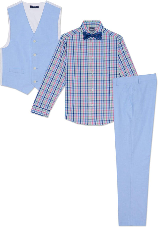 Boys' 4-Piece Set with Collared Dress Shirt, Tie, Vest, and Pants