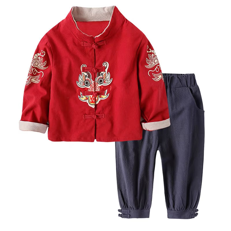 Boys Girls Outifts Chinese New Year Clothes Kids Costume Tang Jacket Coats and Pants Suit Children Clothing Sets