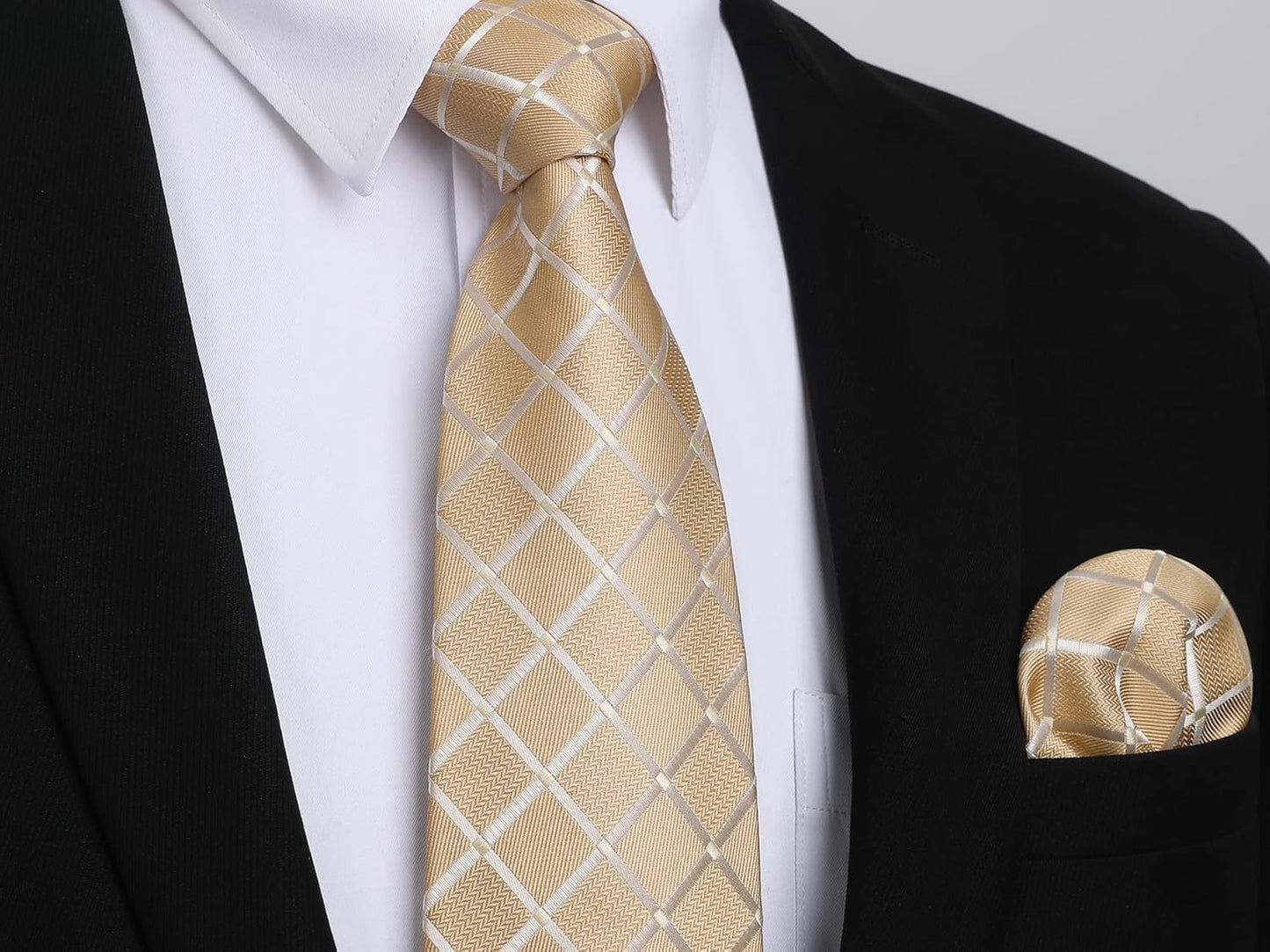 Plaid Checkered Tie Handkerchief Woven Classic Formal Men'S Necktie & Pocket Square Set