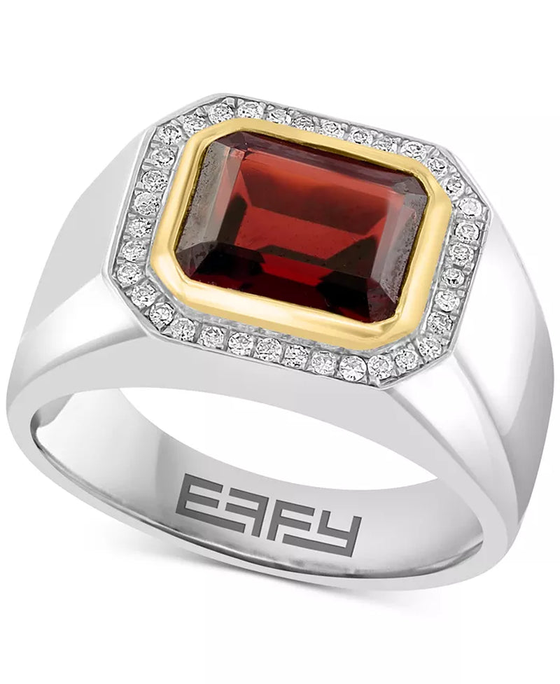 EFFY® Men'S Garnet (4-1/10 Ct. T.W.) & Diamond (1/6 Ct. T.W.) Ring in Sterling Silver & 14K Gold-Plate