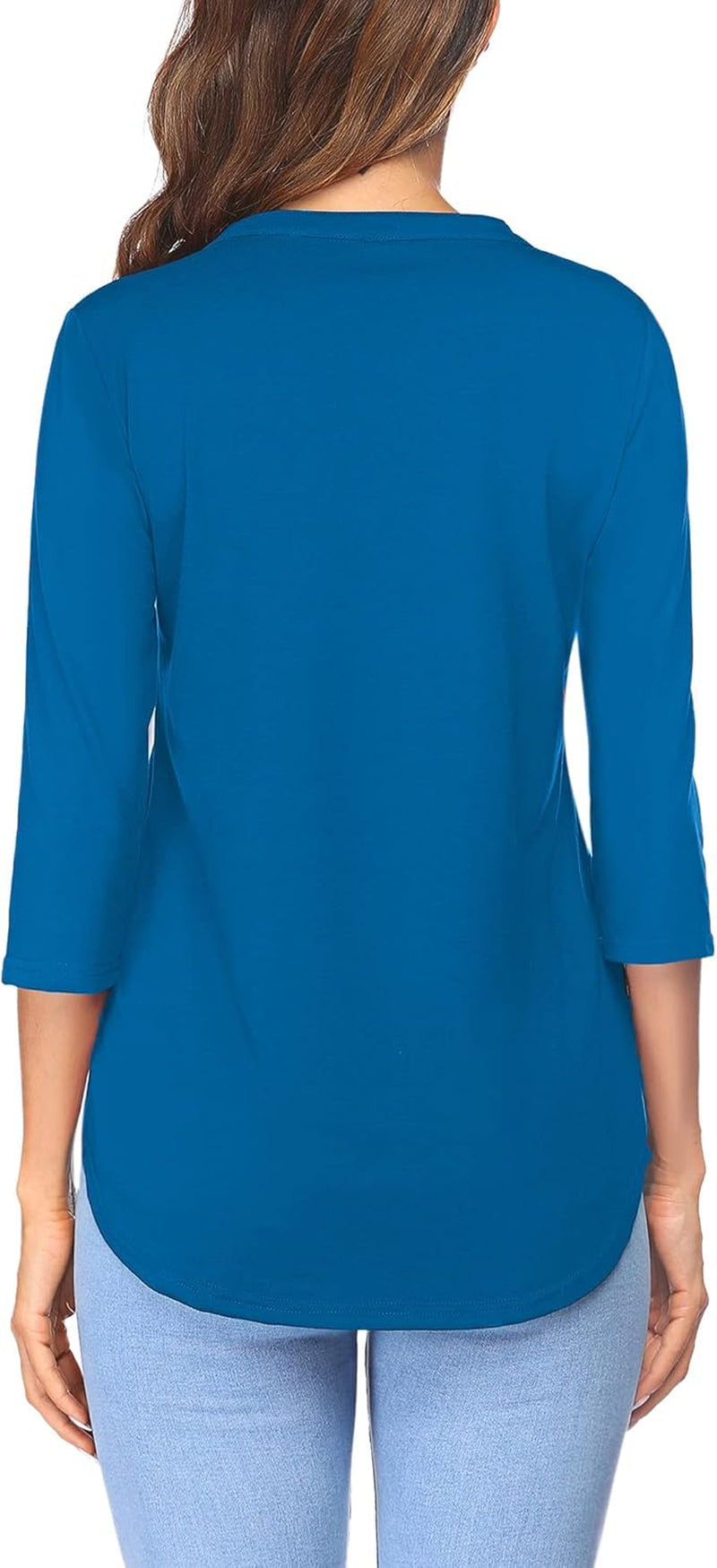 Women'S 3/4 Sleeve Shirts V Neck Casual Henley Work Tops Blouses