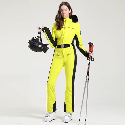 One-Piece Ski Suit Women Thickening Snowboard Female Overalls Winter Windproof Waterproof Breathable Clothing Skiing