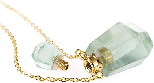 Gemstone Crystal Perfume Bottle Diffuser Necklace - Aromatherapy Essential Oil Travel Locket Pendant Charm Fragrance Carrier Flask Chain