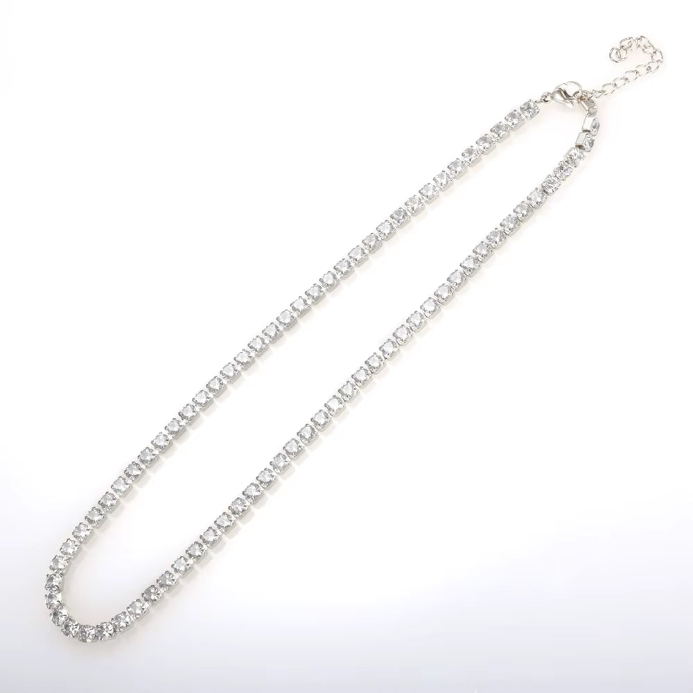 Fashion High Quality Stainless Steel Cubic Zirconia Collar Necklace Rhinestone Bracelet Woman Trendy Jewelry Set Gift Wholesale