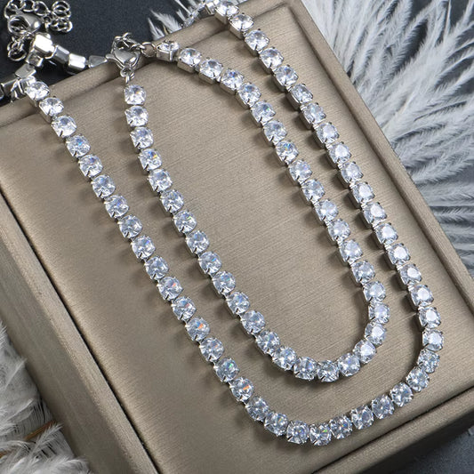Fashion High Quality Stainless Steel Cubic Zirconia Collar Necklace Rhinestone Bracelet Woman Trendy Jewelry Set Gift Wholesale