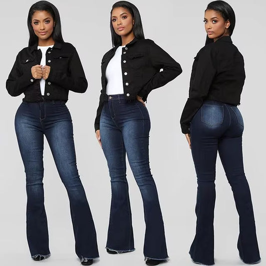 2020 Hot Sale Woman Denim Flare Pants High Waist Slim Stretch Jeans Casual Bootcut Jeans Top Quality Wholesale Price