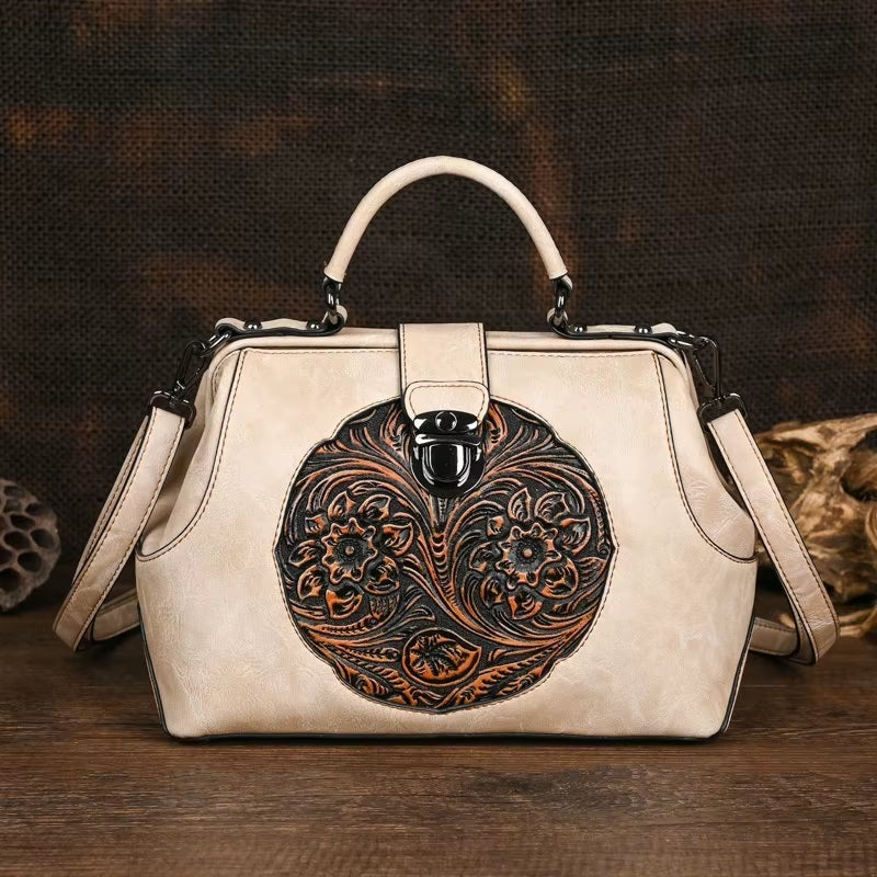Luxury 2025 New Handmade Women Shoulder Bags Vintage Embossed Leather Woman Handbag for Ladies Backpacks Two Usage Bag