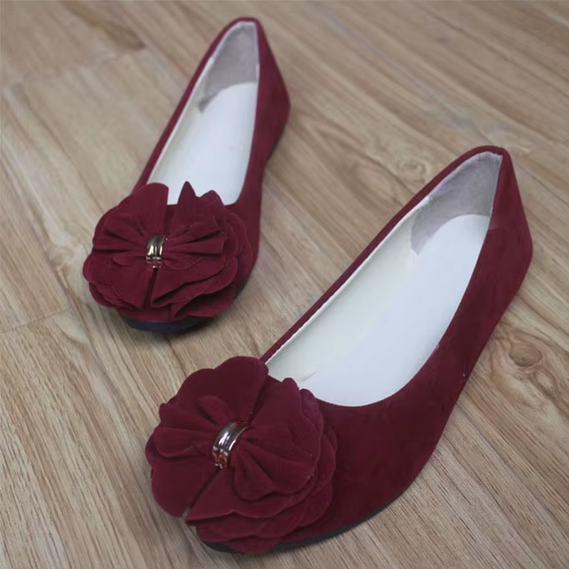 2023 Single Shoes Female Pointed Shallow Mouth Flat Shoes Korean Version of the Flower Women'S Shoes Suede Comfortable WSH2346
