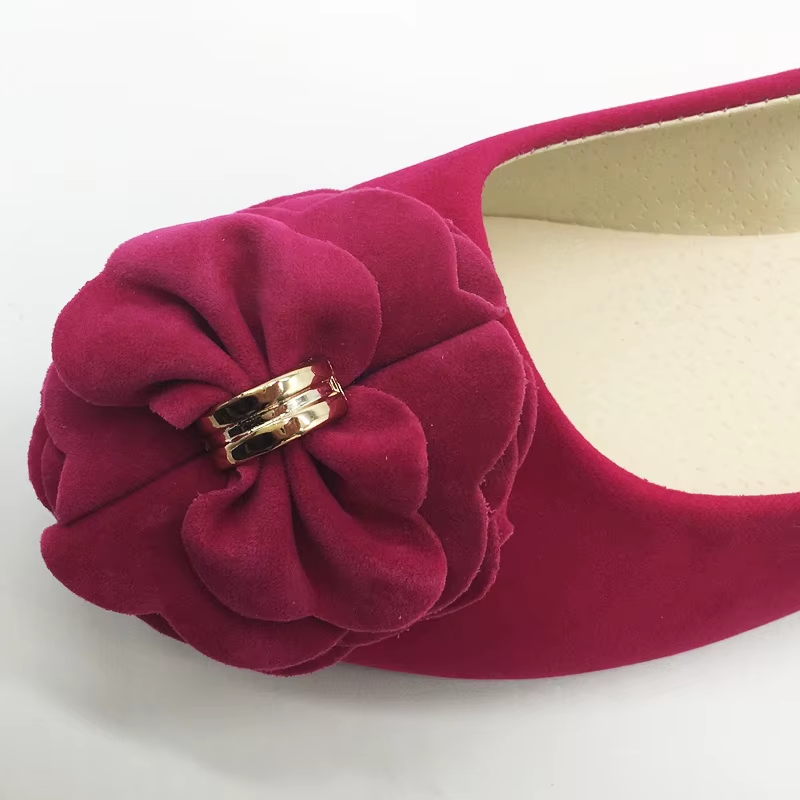 2023 Single Shoes Female Pointed Shallow Mouth Flat Shoes Korean Version of the Flower Women'S Shoes Suede Comfortable WSH2346