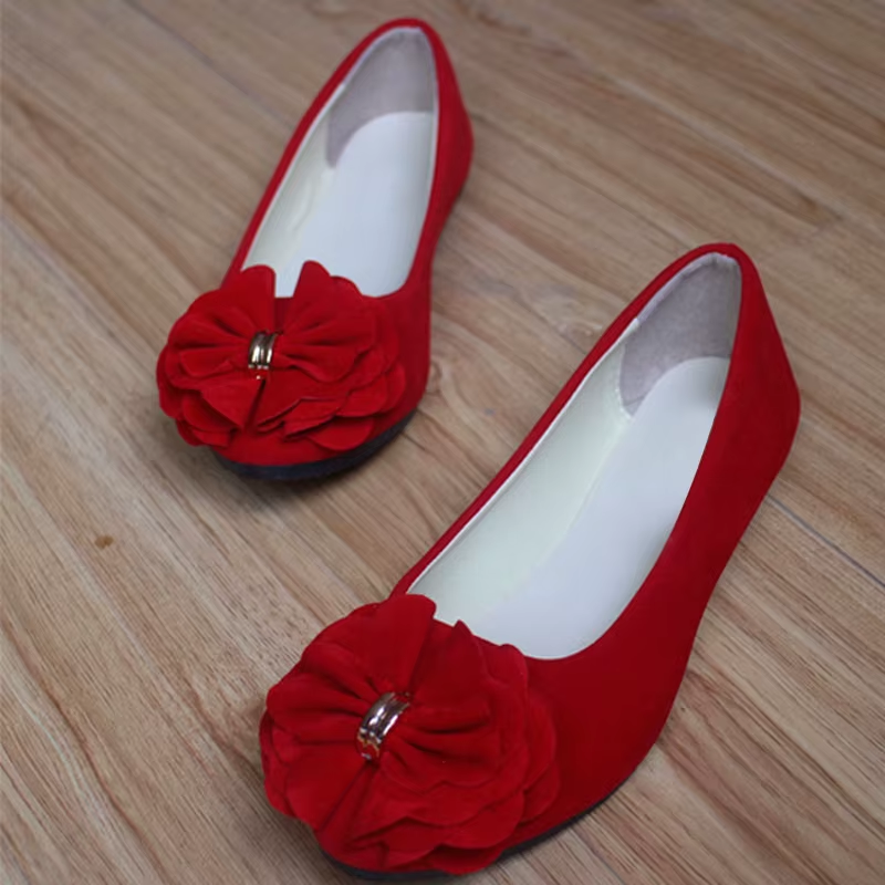 2023 Single Shoes Female Pointed Shallow Mouth Flat Shoes Korean Version of the Flower Women'S Shoes Suede Comfortable WSH2346
