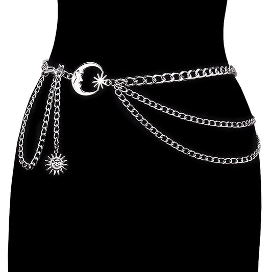 1Pc Women Waist Chain Belt for Dress Skirt Belts with Moon Star Waistbands Gold Silver Ladies Clothing Accessories