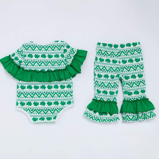 2PCS Clothes Set, 0-24 Months Newborn Baby Girls St. Patrick'S Day Romper +Pants+ Headband +Shoes 4PCS Outfits