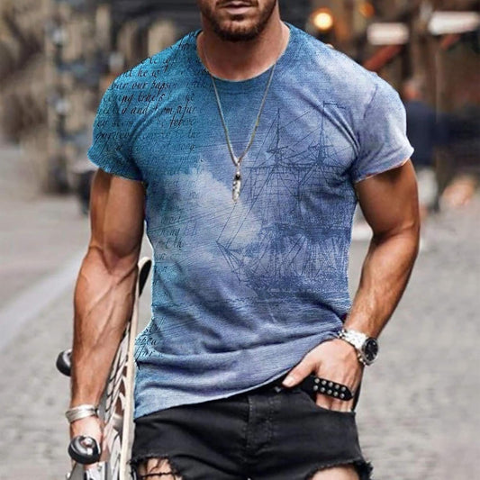 Mens Graphic T Shirts Short Sleeve Muscle Tops Fashion 3D Retro Printed Summer Casual Tees Big and Tall M 3XL, 2 Blue, 4X Large, by 20210617