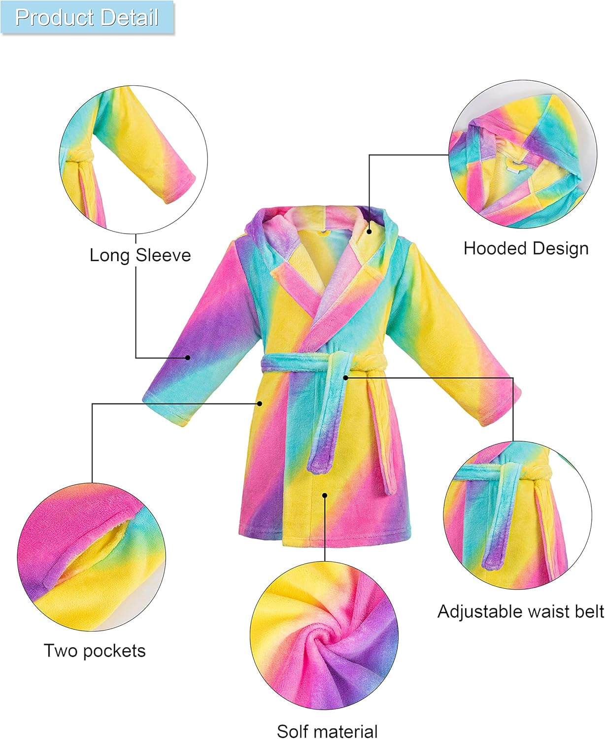 Kids Boys Girls Bath Cover up with Belt & Pockets, Cute Hooded Design,12 Month-12 Years