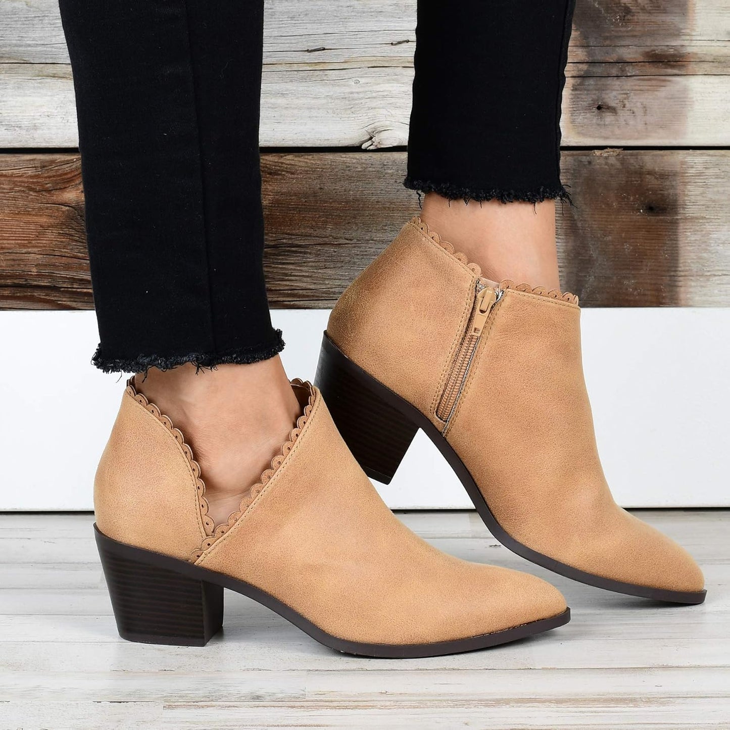 . Womens Scalloped Side Cut-Out Bootie Wine, 10 Womens US