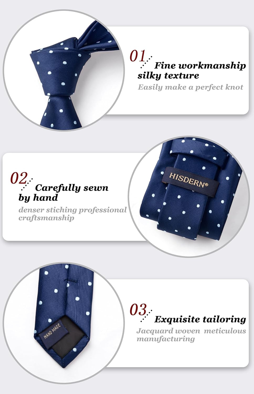 Polka Dot Ties for Men Classic Silk Ties and Pocket Square Formal Business Necktie Handkerchief Wedding Party