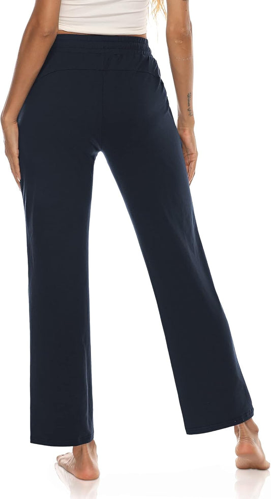 Womens Yoga Pants Wide Leg Comfy Lounge Pants Casual Loose Drawstring Cotton Pajamas Sweat Pants with Pockets Navy XL