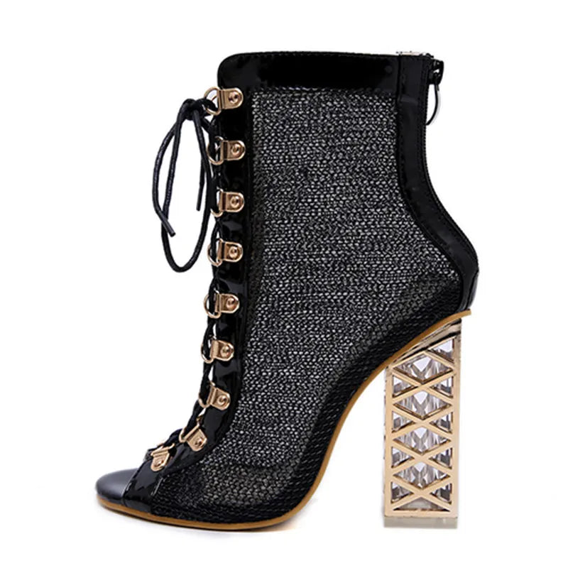 2021 New Summer Sandal Sexy Golden Bling Gladiator Sandals Women Pumps Shoes Lace-Up High Heels Sandals Boots Gold 43