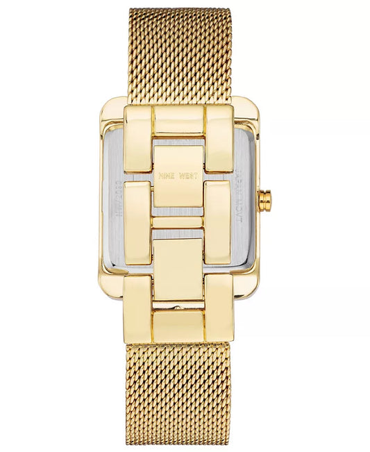 Women'S Quartz Rectangular Gold-Tone Stainless Steel Mesh Band Watch, 29Mm