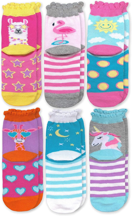 Girl'S Unicorn Llama Giraffe Flamingo Novelty Pattern Crew Socks 6 Pack