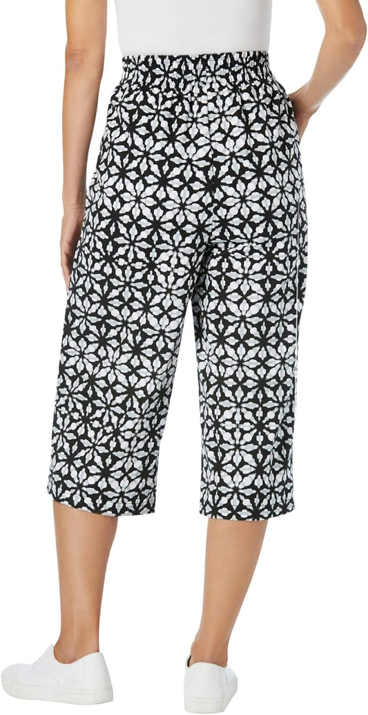 Women'S plus Size Elastic-Waist Knit Capri Pant - 4X, Purple Magenta Blossom