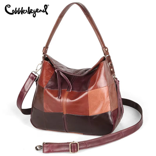 New Designer Genuine Leather Elegant Women Shoulder Crossbody Bag Classic Patchwork Large Casual Handbag Ladies Top Handle Tote