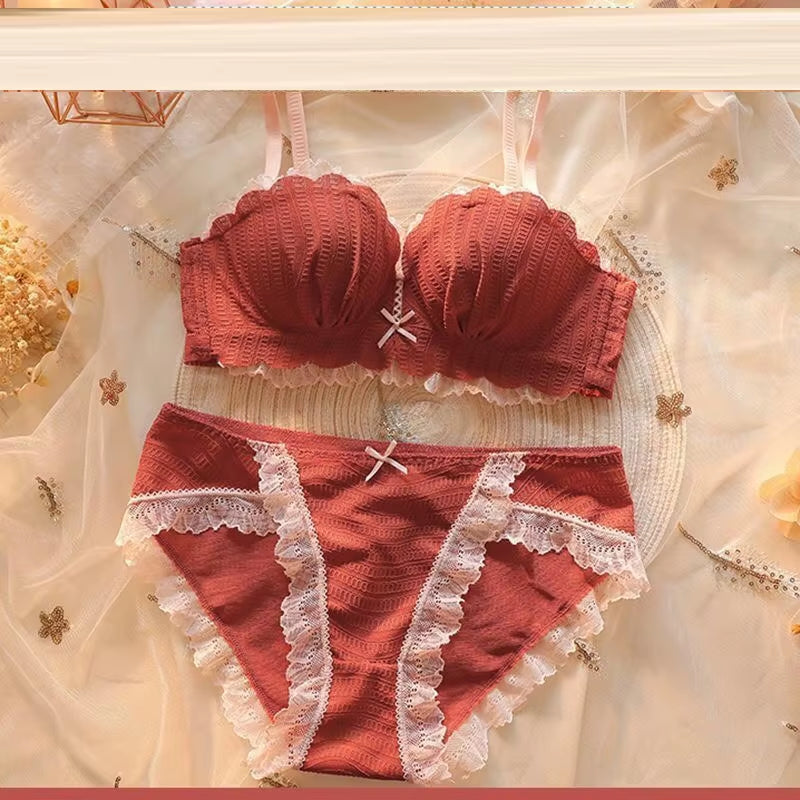 Seamless Bra Set for Women Underwear Wire Free Mesh Lace Bralette Push up Bra and Panty Set Comfortable Intimates Sexy Lingerie