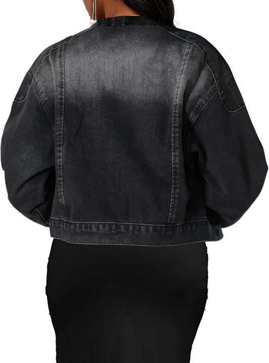 Women'S Jean Jacket Long Sleeve Classic Distressed Fray Hem Tassels Denim Trucker Jackets