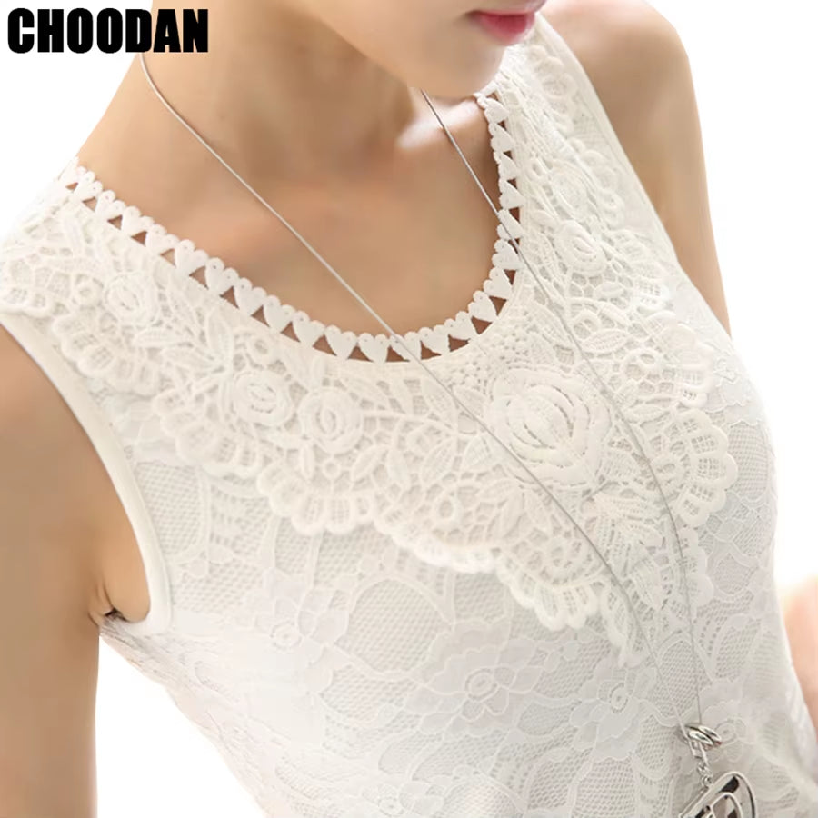 Tank Top Women Fitness Elegant Flower Embroidery Lace Blouse 2018 New Fashion Summer Tube Top Sleeveless Shirt Clothing for Lady
