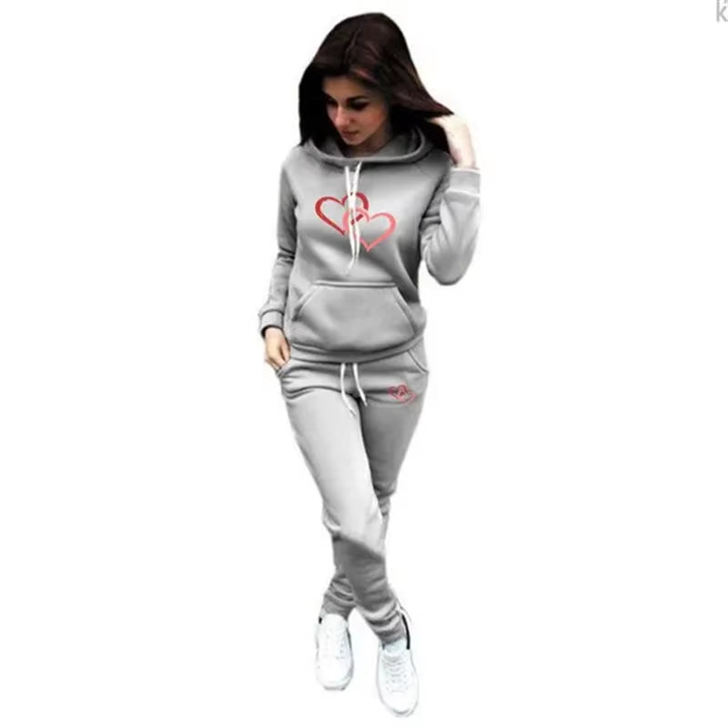 Love Print Ladies Sportswear Sportswear Jogging Clothes Ladies Hooded Sportswear Suit Clothes Hoodie + Sports Pants Sports