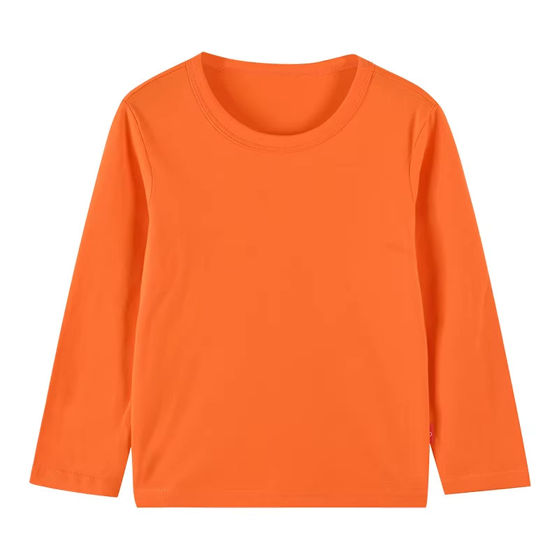 2025 Spring Autumn Children Long Sleeves T-Shirt Kids Solid Color Undershirts Sweat Sweaters Baby Boys Girls round Neck Top