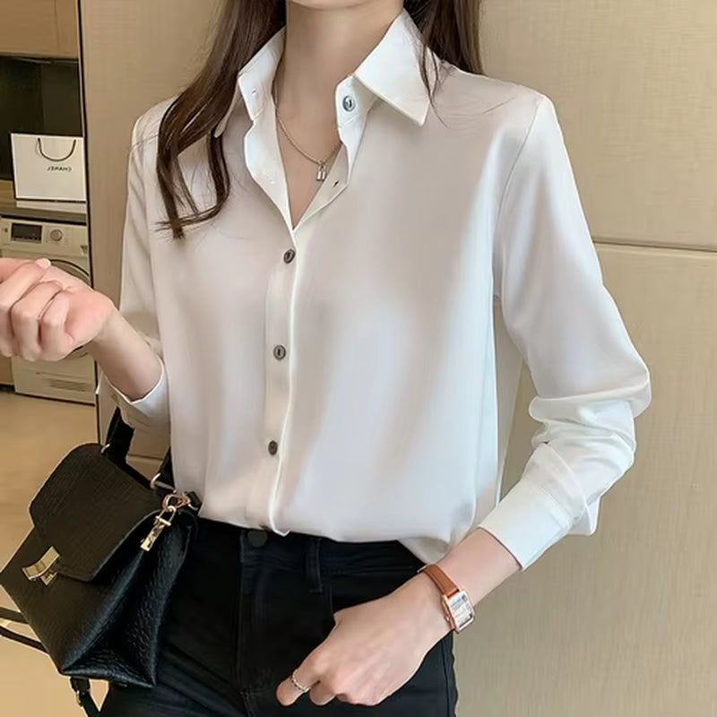 Blusas Blouses Femme Long Sleeve Green White Blouse Women Tops Blouse Women Blusas Mujer De Moda 2024 Chiffon Blouse Shirt E678