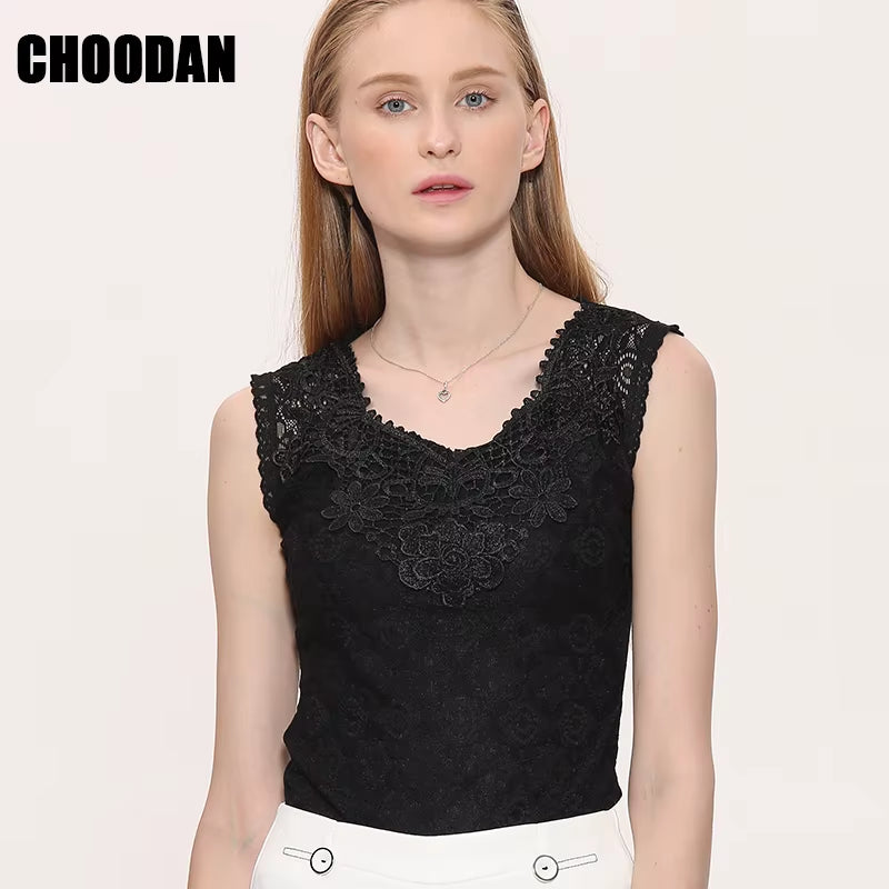 Tank Top Women Fitness Elegant Flower Embroidery Lace Blouse 2018 New Fashion Summer Tube Top Sleeveless Shirt Clothing for Lady