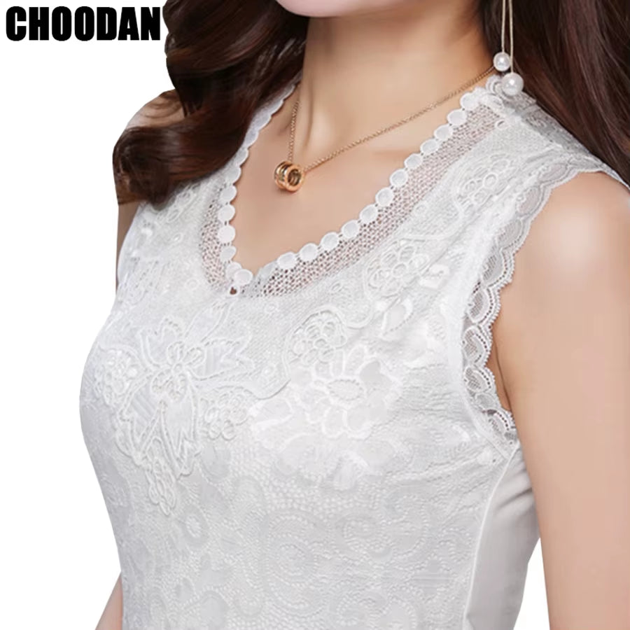 Tank Top Women Fitness Elegant Flower Embroidery Lace Blouse 2018 New Fashion Summer Tube Top Sleeveless Shirt Clothing for Lady