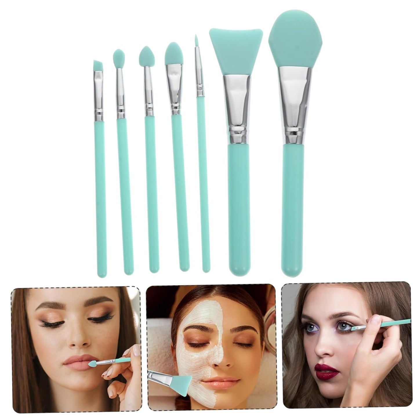 Silicone Makeup Brush Kit 7Pc Set for Foundation Mask Cream Plastic Handle Sturdy Non-Absorbent and Easy To