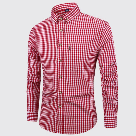 American Size 100% Cotton Men'S Long Sleeve Shirt Plaid Non-Ironing Casual High Quality Breathable plus Size Slim Fit