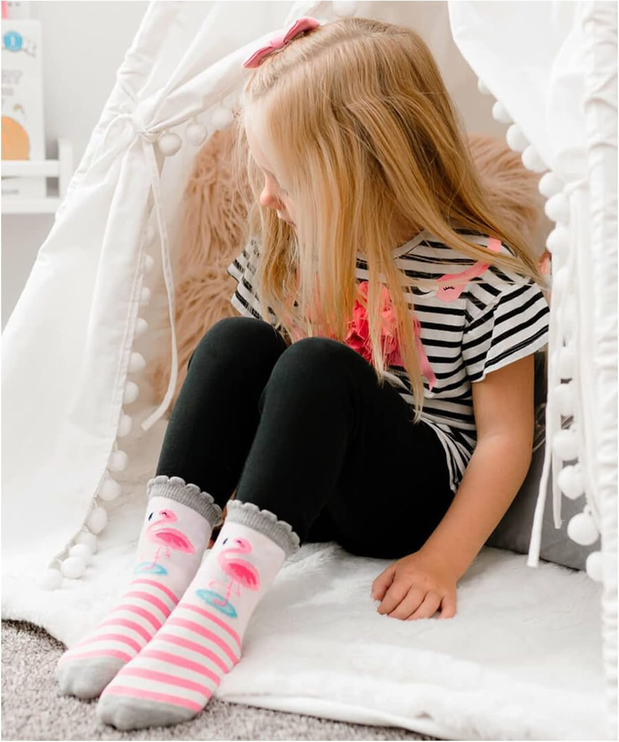 Girl'S Unicorn Llama Giraffe Flamingo Novelty Pattern Crew Socks 6 Pack
