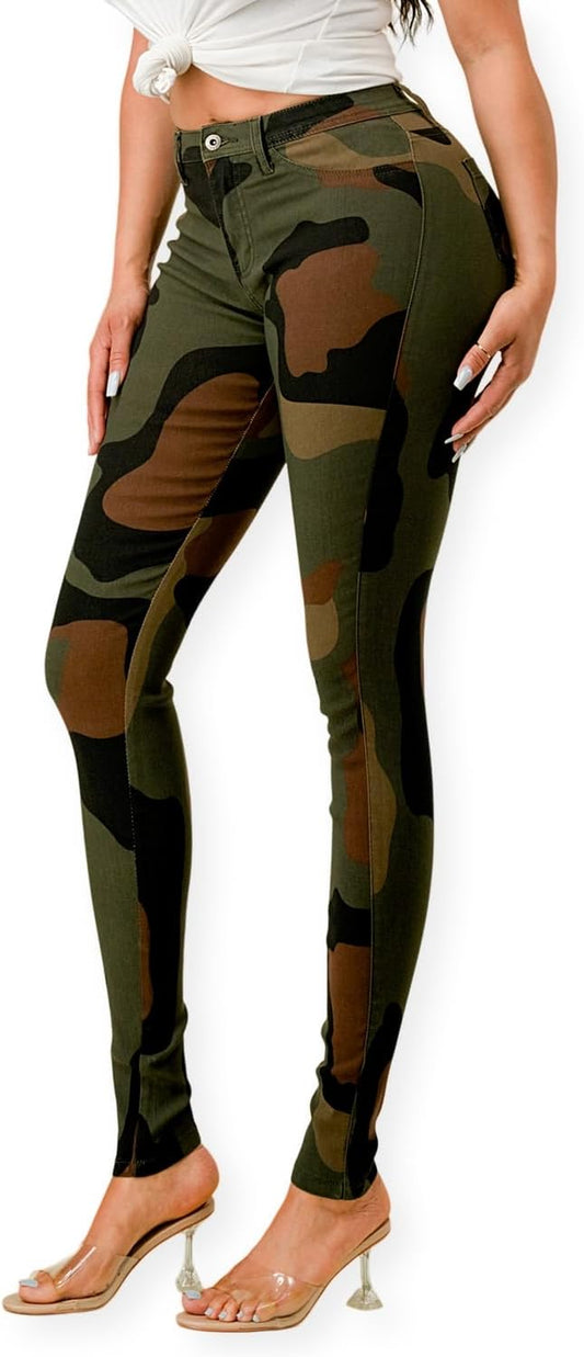 High Waisted-Rise Colored Stretch Skinny Destroyed Ripped Distressed Jeans for Women Olive Mustard RED