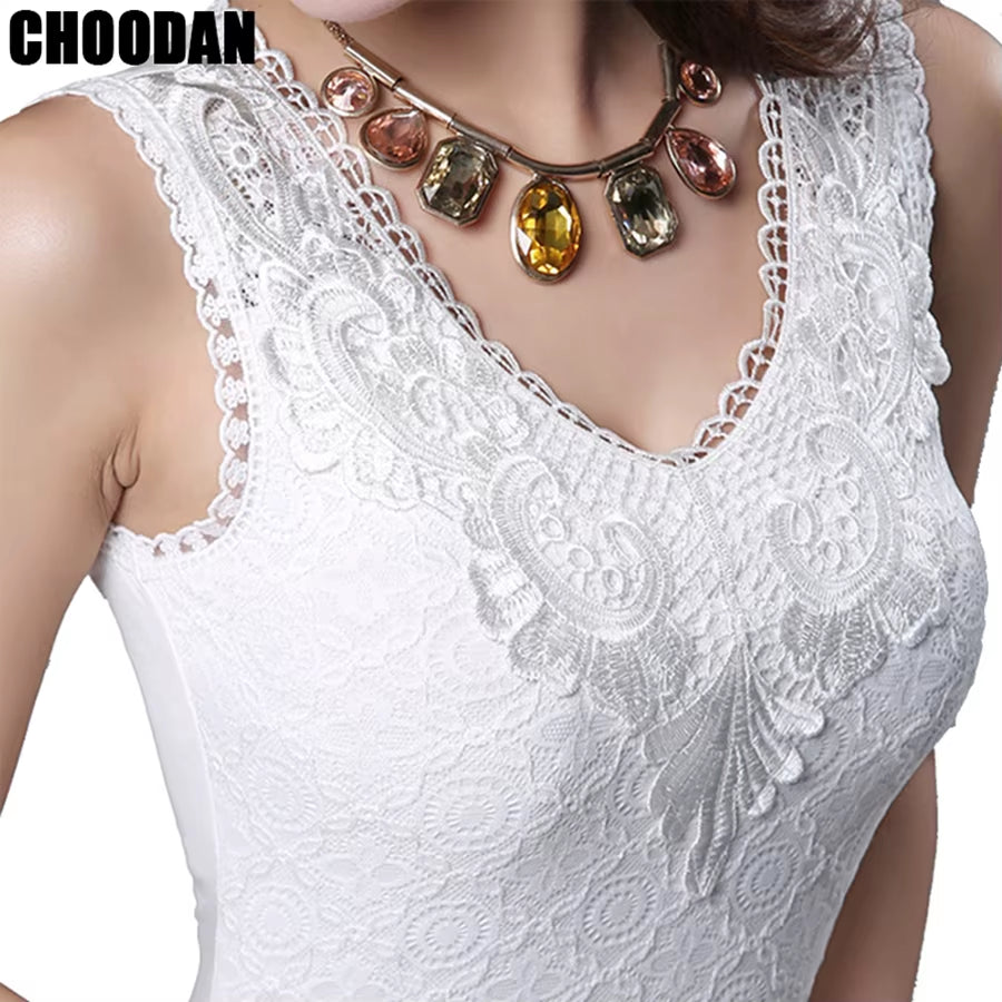 Tank Top Women Fitness Elegant Flower Embroidery Lace Blouse 2018 New Fashion Summer Tube Top Sleeveless Shirt Clothing for Lady