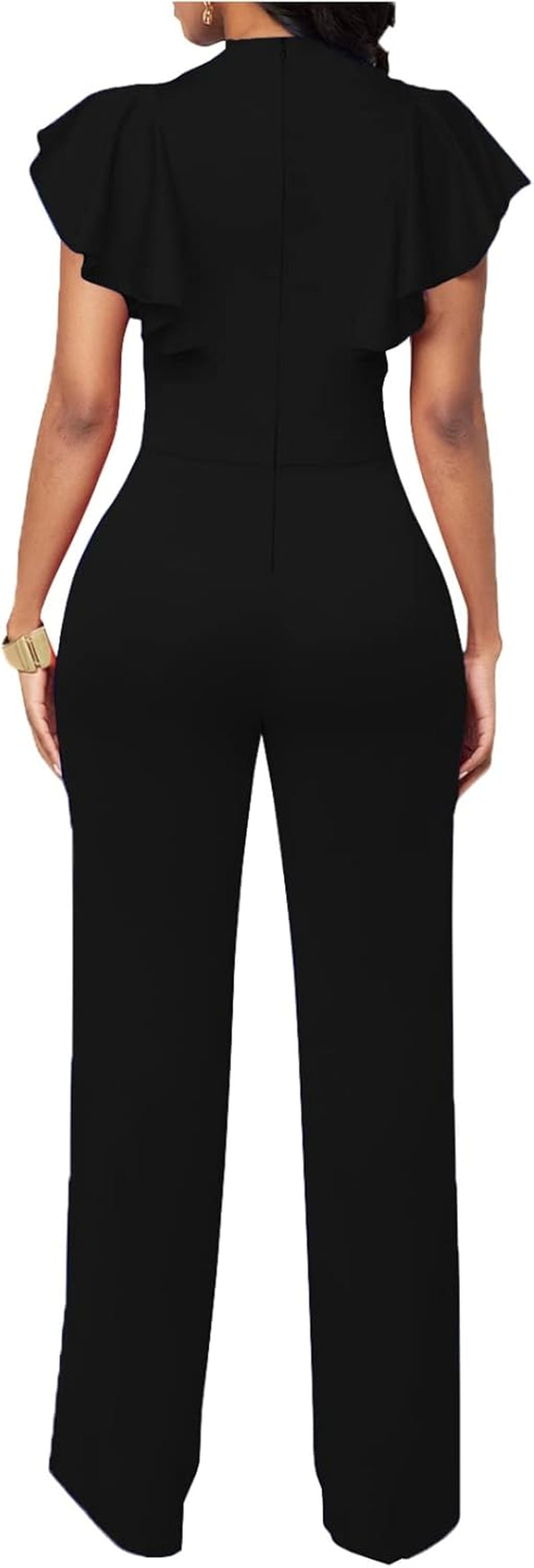 Jumpsuits for Women Ruffled Sleeveless Romper V-Neck High Waist Loose Long Wide Pants Jumpsuit