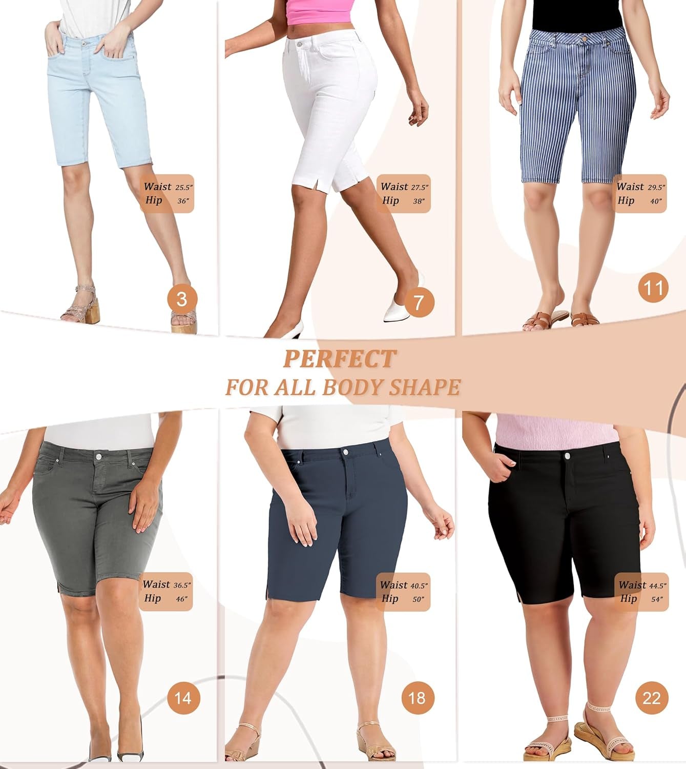 Womens Butt Lifting Mid Rise Denim Bermuda Shorts