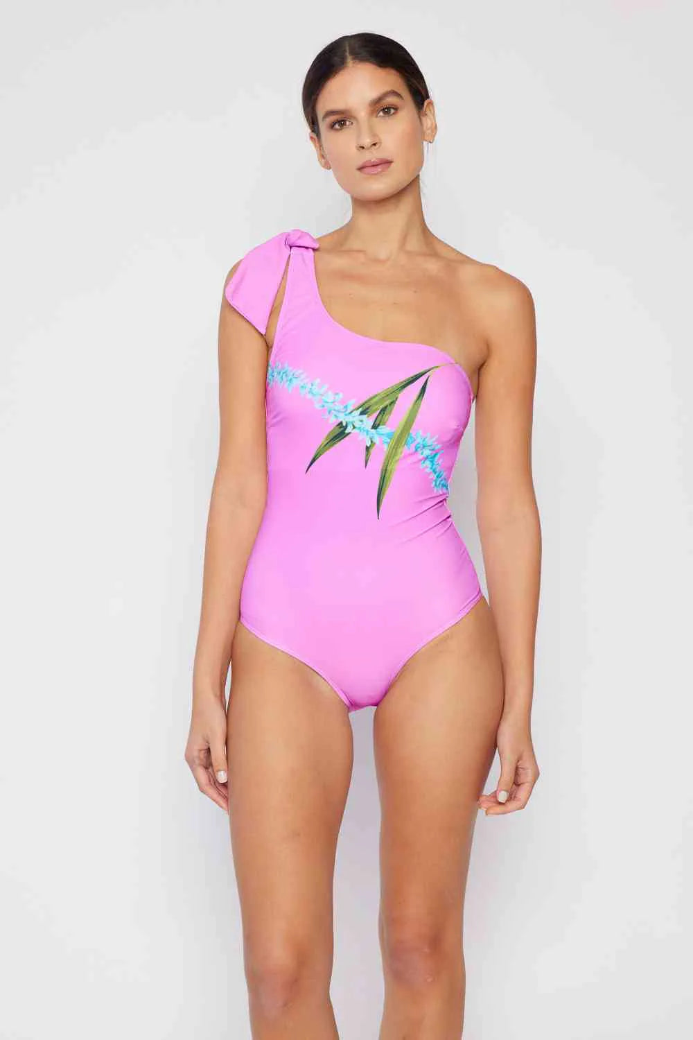 Marina West One Shoulder Pink Swimsuit in Carnation Pink for Vacay Mode
