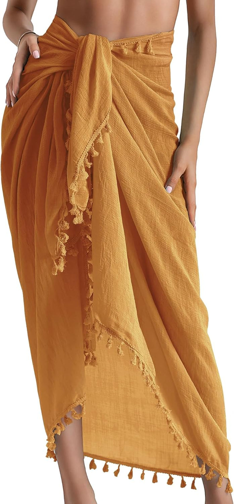 Beach Sarong Pareo Womens Semi-Sheer Swimwear Cover Ups Short Skirt with Tassels