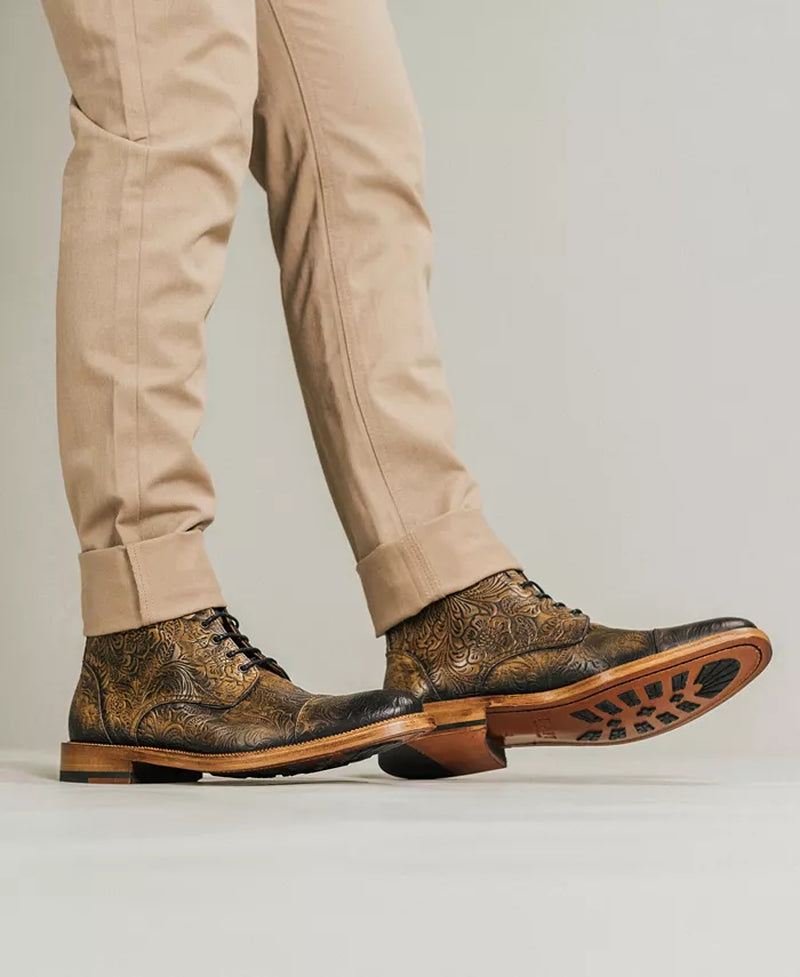 Men'S Rome Embossed Leather Cap Toe Lace-Up Boot