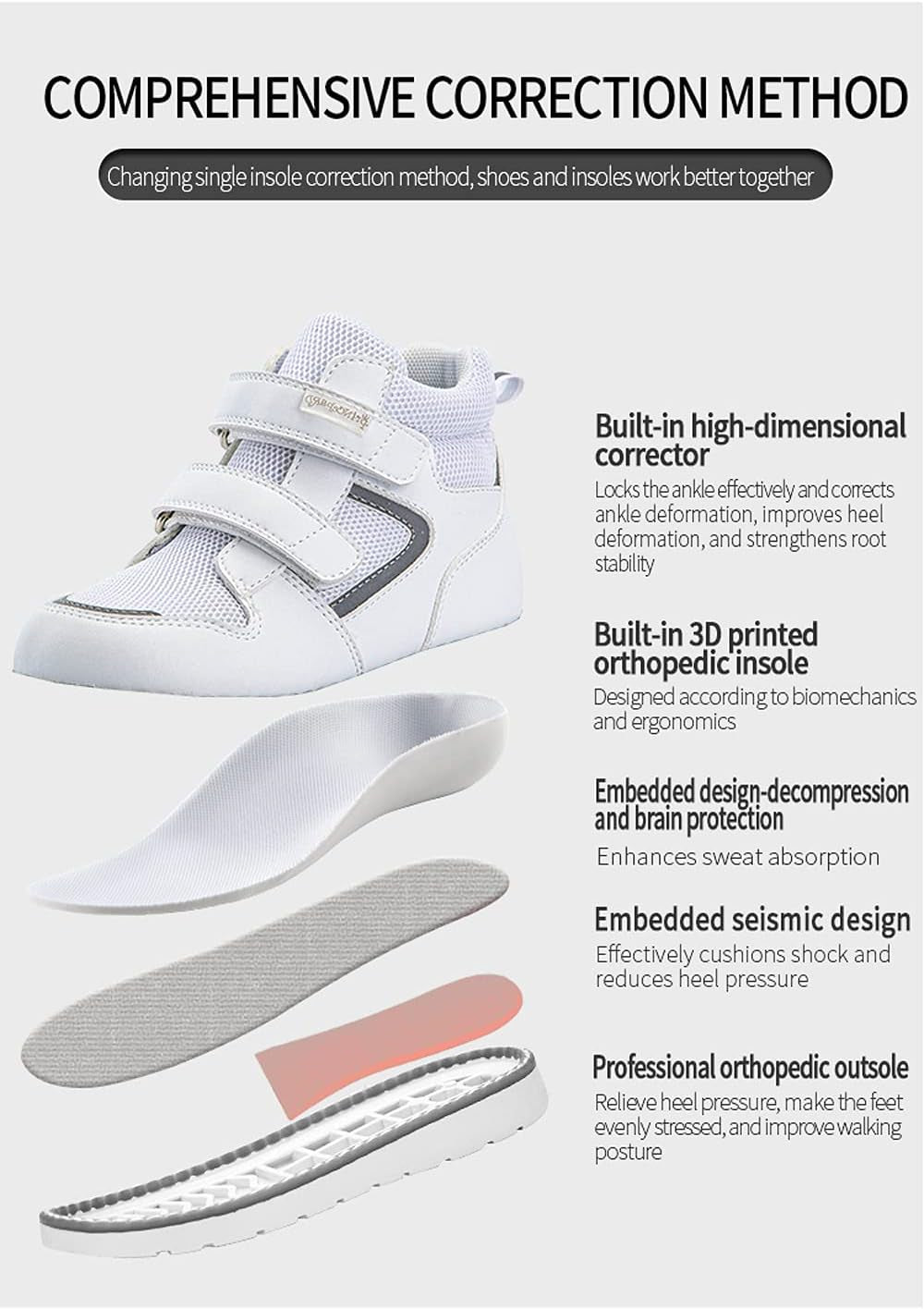 Toddlers Orthopedic Shoes,Kids High-Top Corrective Sneakers for Boys and Girls with Arch and Ankle Support, Non-Slip Soles